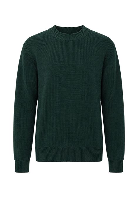 Paolo Pecora Crew-Neck Sweater in Wool with Ribbed Trims in Green Men's PAOLO PECORA |  | A028 F0095588
